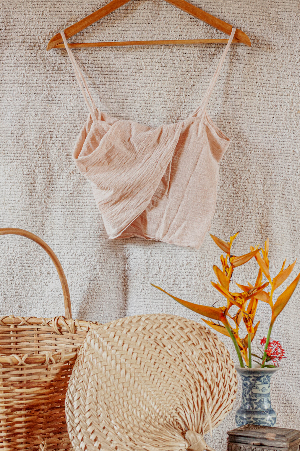 Tank Top with Abanico Fan and Wicker Basket on Table